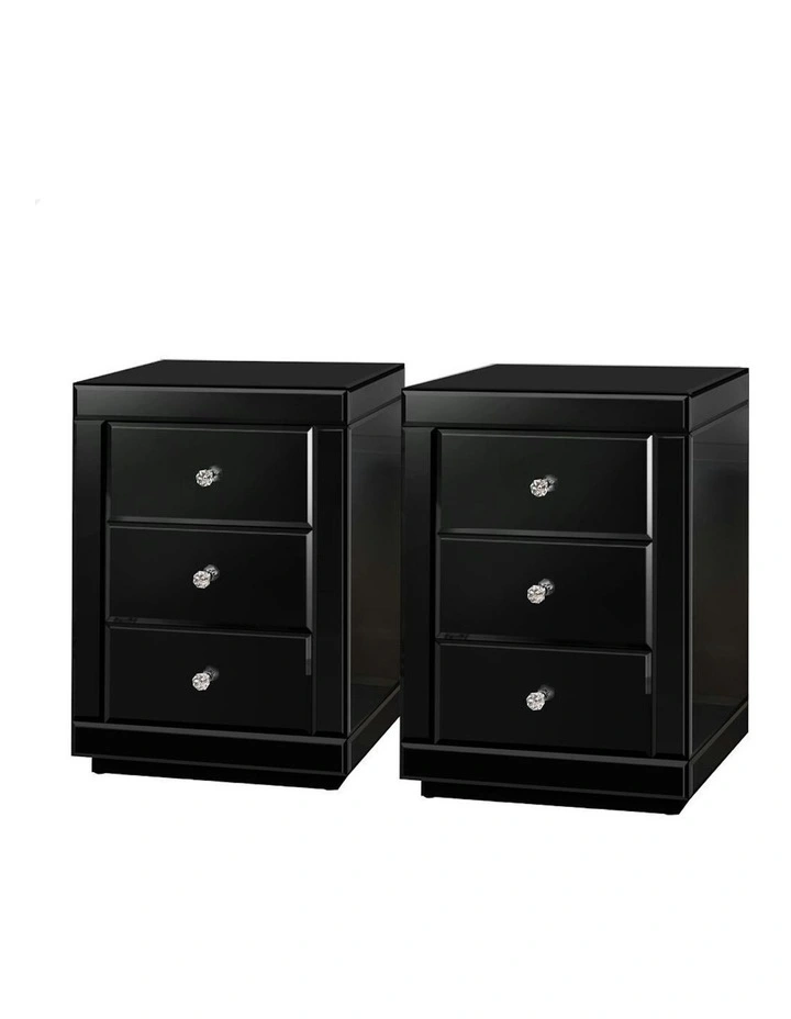 Mirrored Bedside Table Set Of 2 in Black image 1