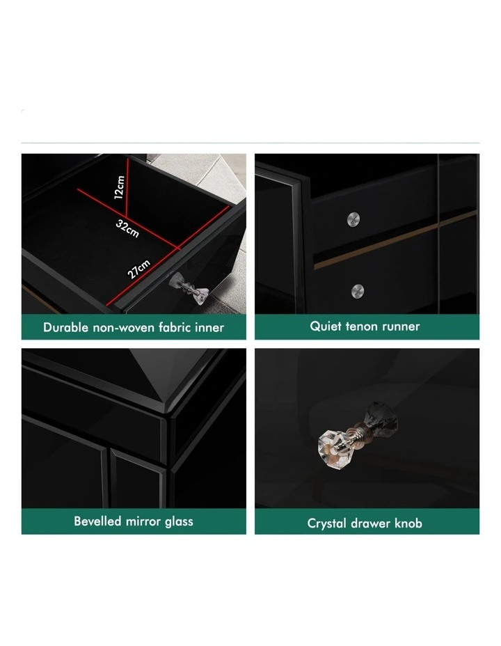 Mirrored Bedside Table Set Of 2 in Black image 7