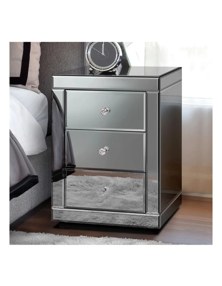 Mirrored Bedside Table in Grey image 2