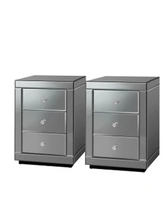 Mirrored Bedside Table Set Of 2 in Grey