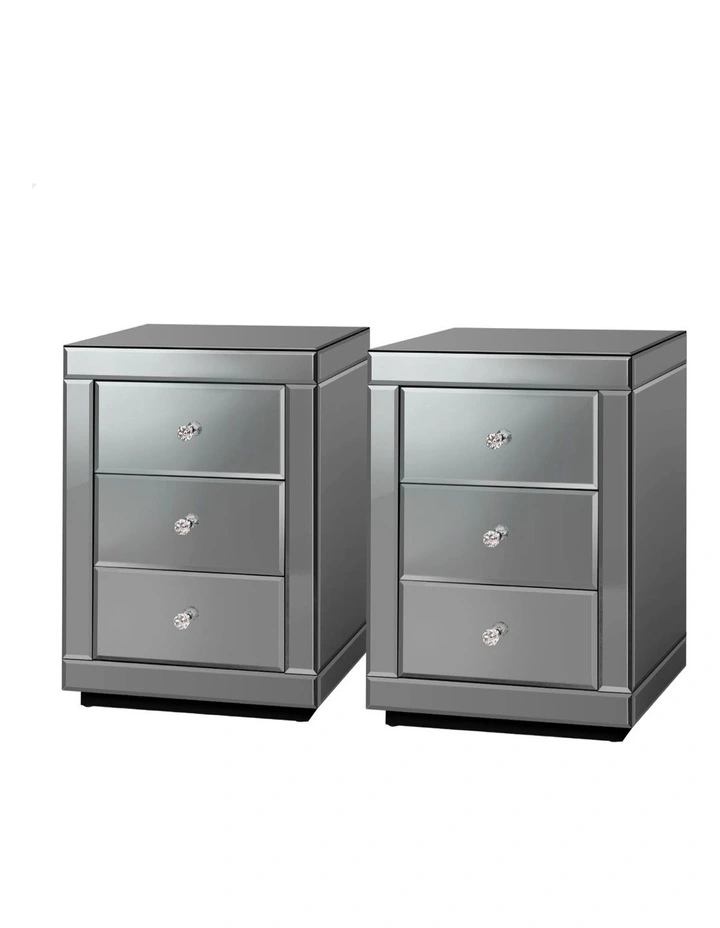 Mirrored Bedside Table Set Of 2 in Grey image 1
