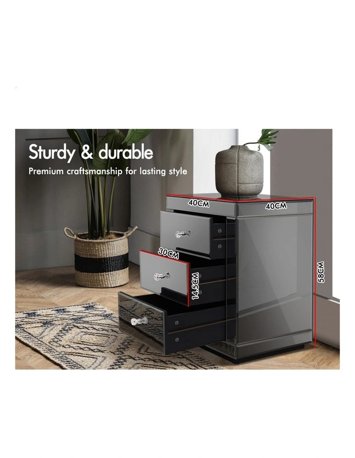 Mirrored Bedside Table Set Of 2 in Grey image 4