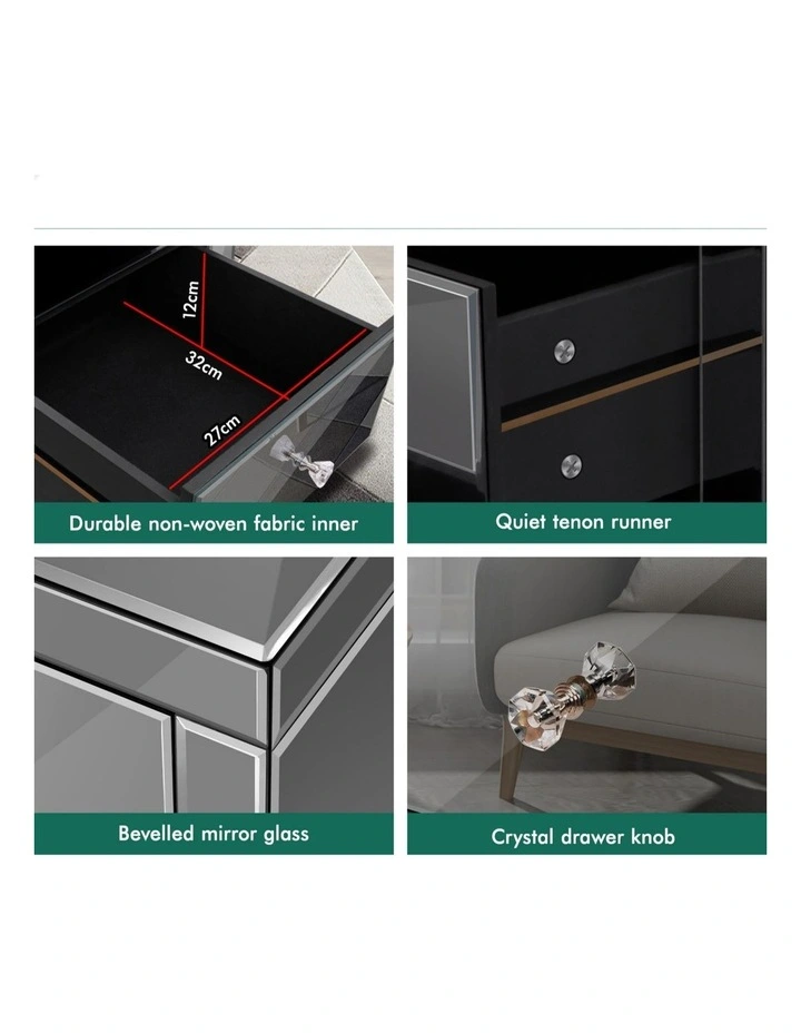 Mirrored Bedside Table Set Of 2 in Grey image 7
