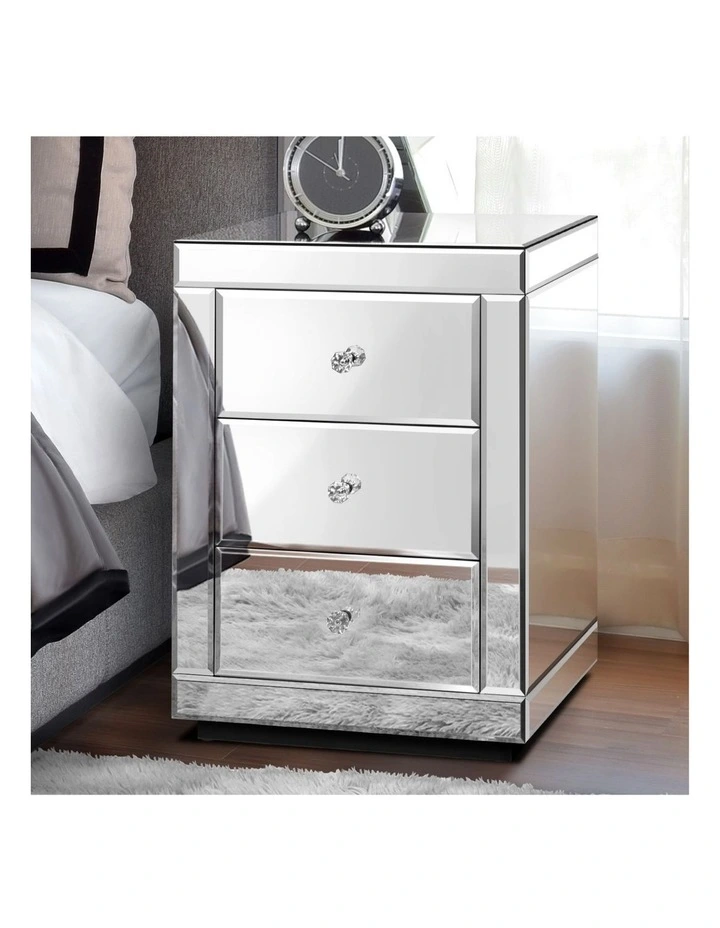 Mirrored Bedside Table in Silver image 2
