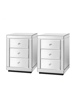 Mirrored Bedside Table Set Of 2 in Silver