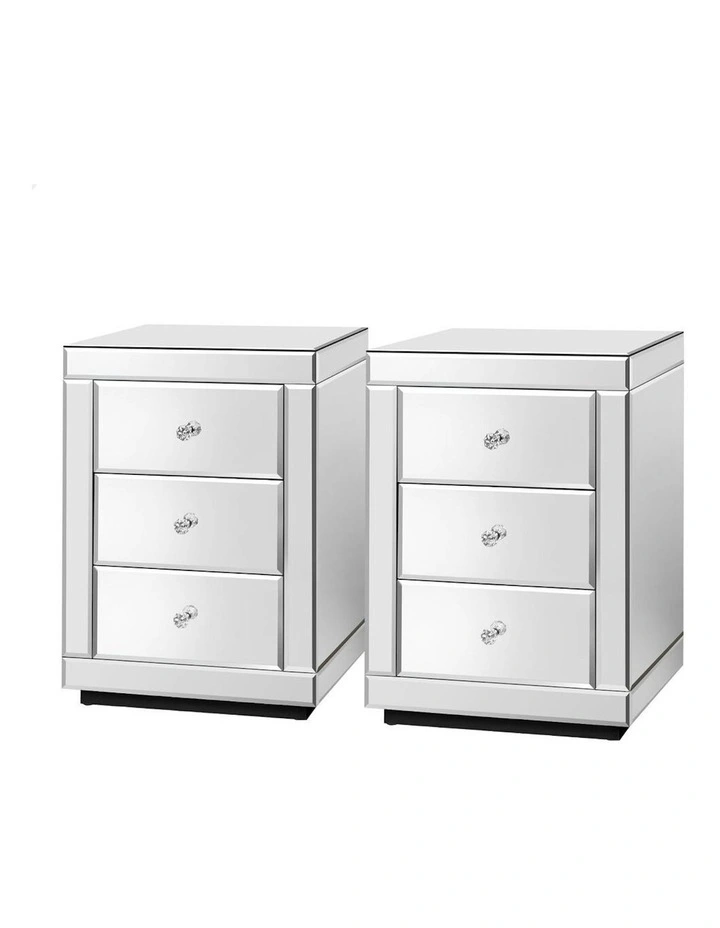 Mirrored Bedside Table Set Of 2 in Silver image 1