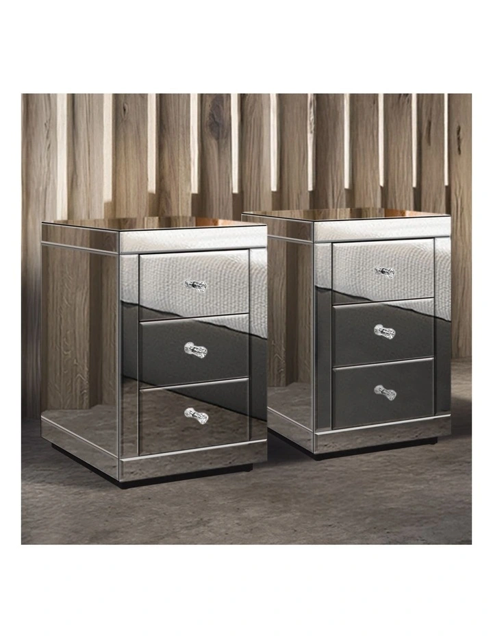 Mirrored Bedside Table Set Of 2 in Silver image 2