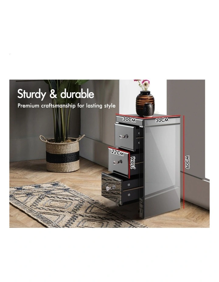 Mirrored Bedside Table in Grey image 4