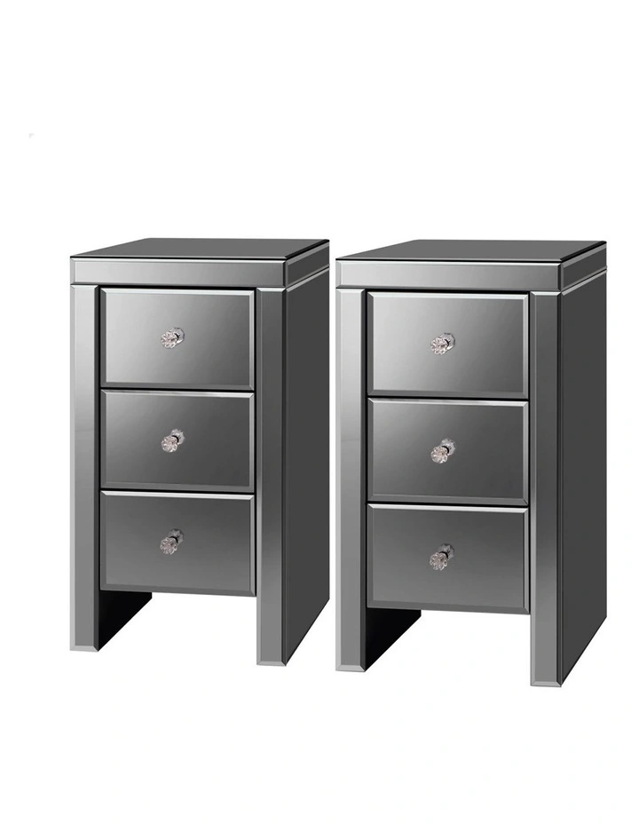 Mirrored Bedside Table Set Of 2 in Grey image 1