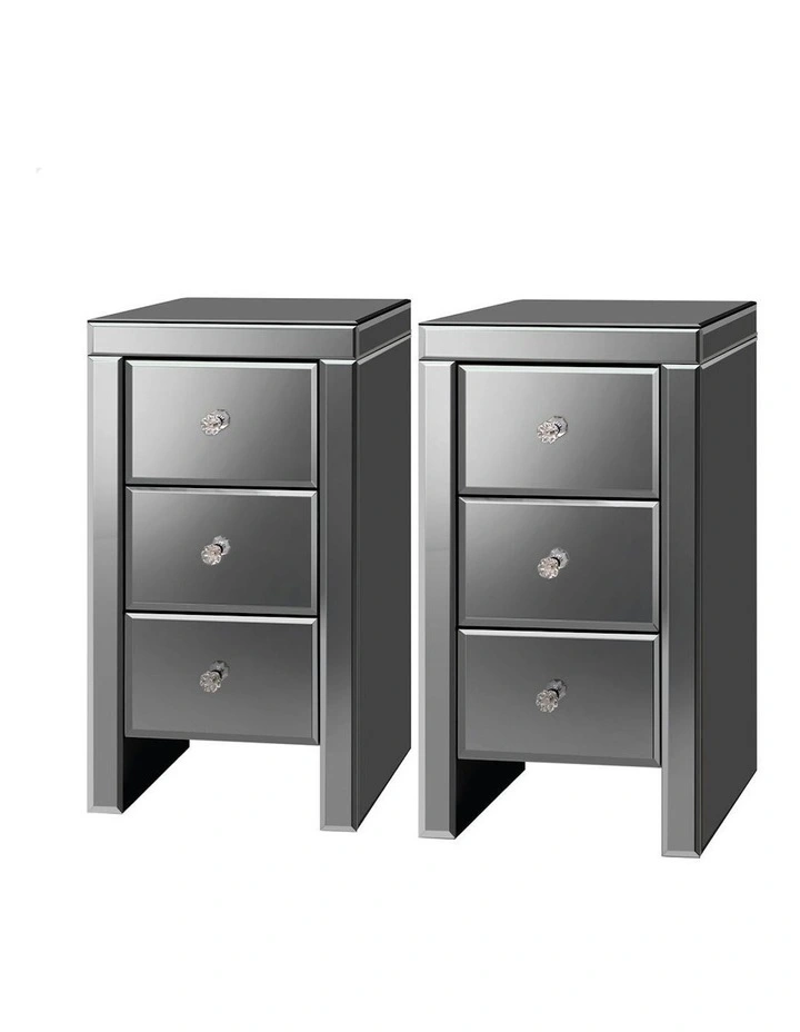 Mirrored Bedside Table Set Of 2 in Grey image 1