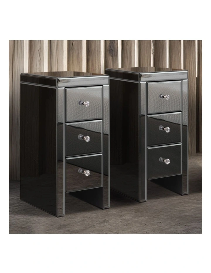 Mirrored Bedside Table Set Of 2 in Grey image 2