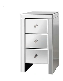 Mirrored Bedside Table in Silver