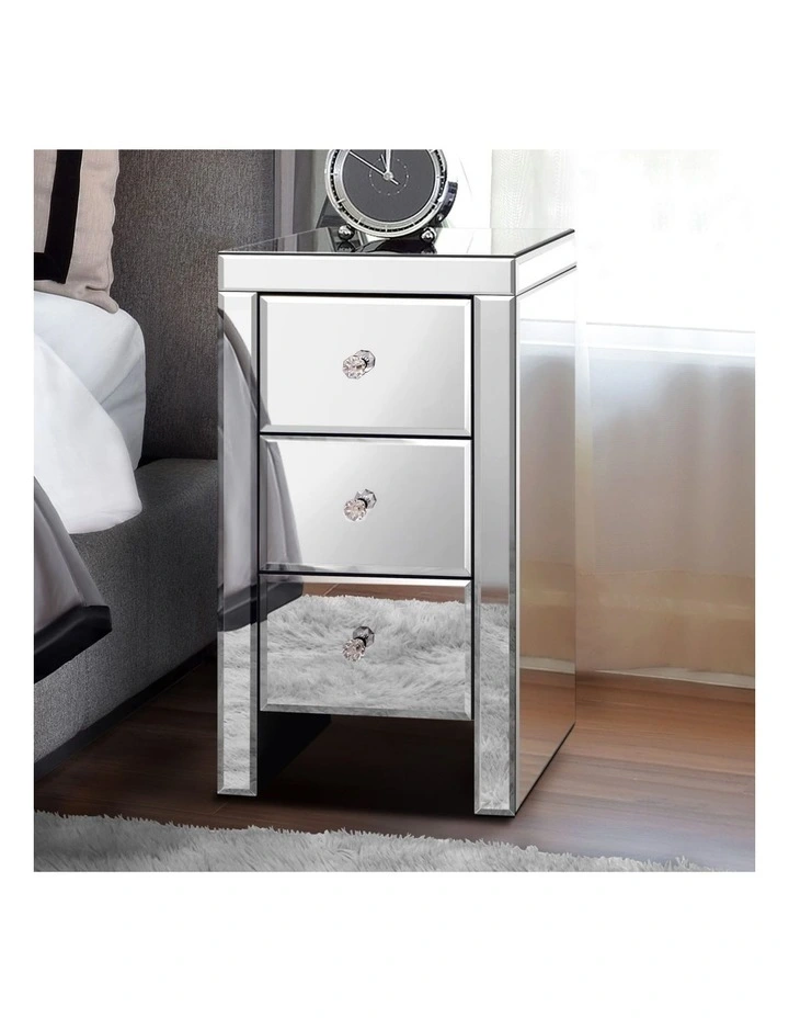 Mirrored Bedside Table in Silver image 2