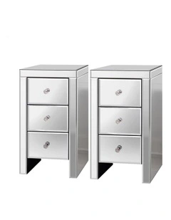 Mirrored Bedside Table 2 Piece in Silver