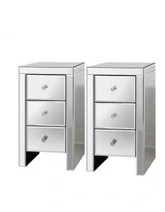 Mirrored Bedside Table 2 Piece in Silver