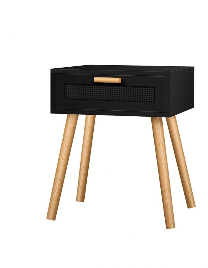 Bedside Table Nightstand Side Storage in Black image 1