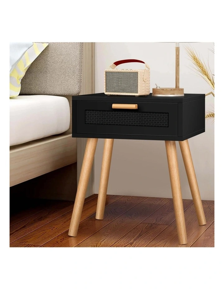 Bedside Table Nightstand Side Storage in Black image 2