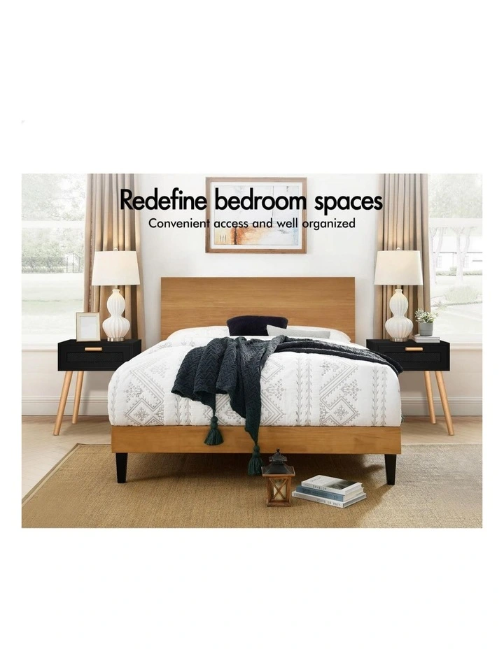 Bedside Table Nightstand Side Storage in Black image 3