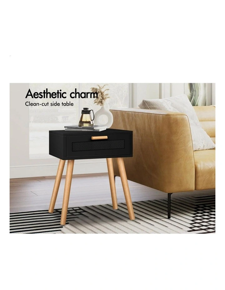 Bedside Table Nightstand Side Storage in Black image 4