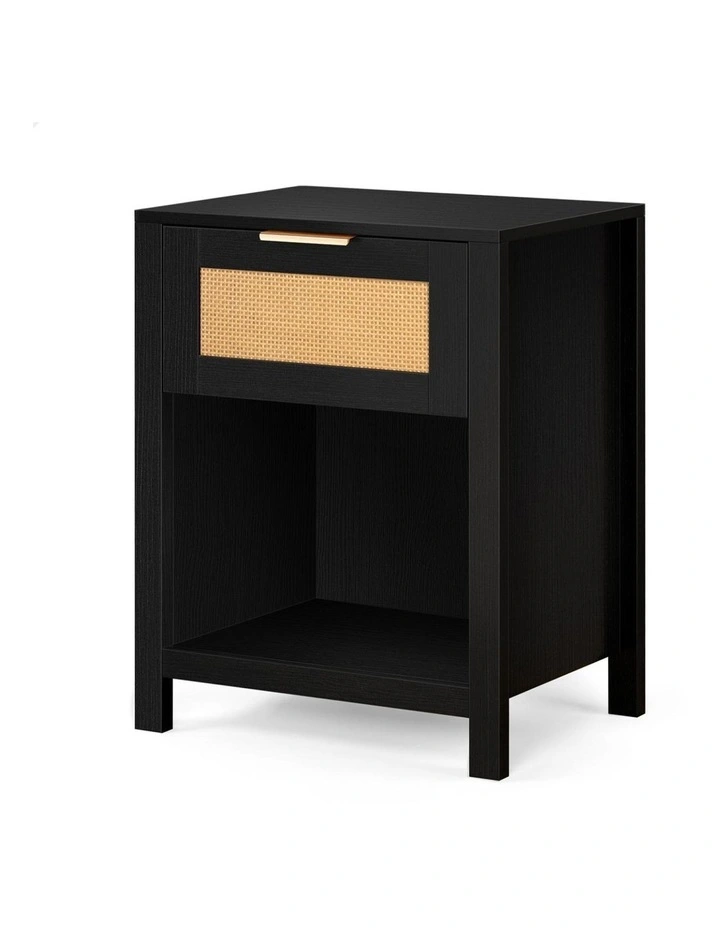 Bedside Table With Storage Shelf in Black image 1