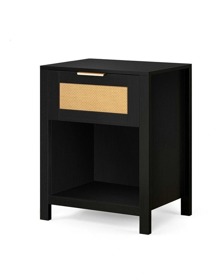 Bedside Table With Storage Shelf in Black image 1