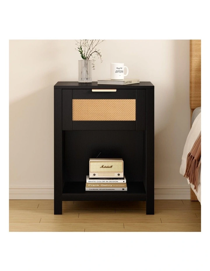 Bedside Table With Storage Shelf in Black image 2