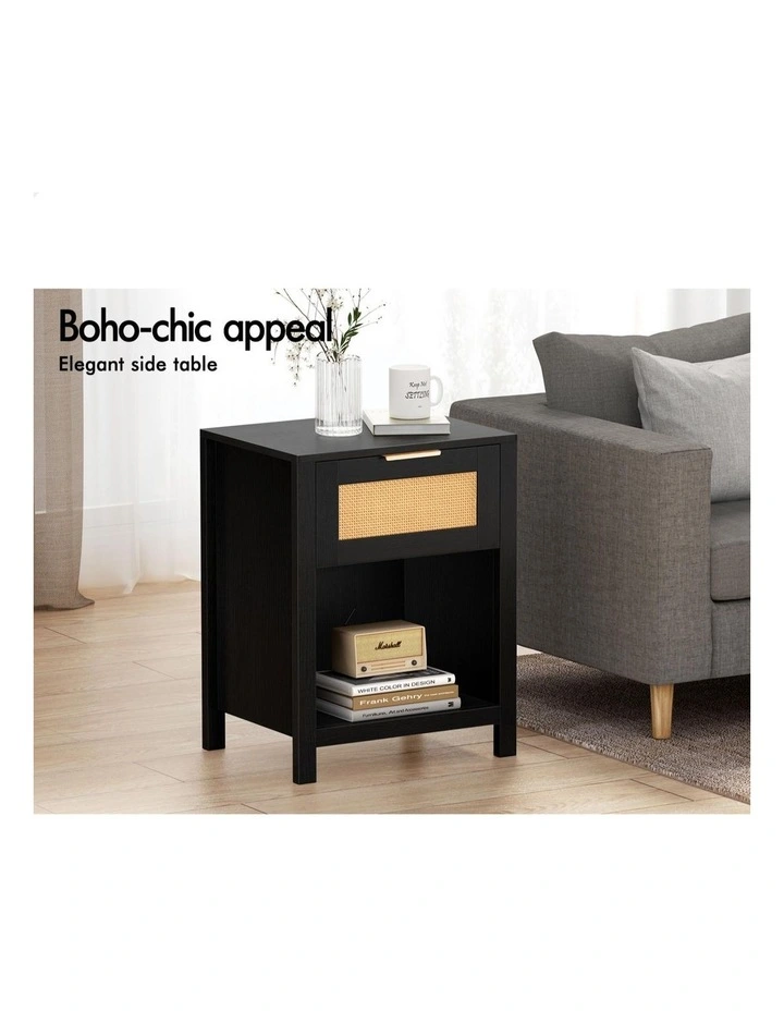 Bedside Table With Storage Shelf in Black image 3