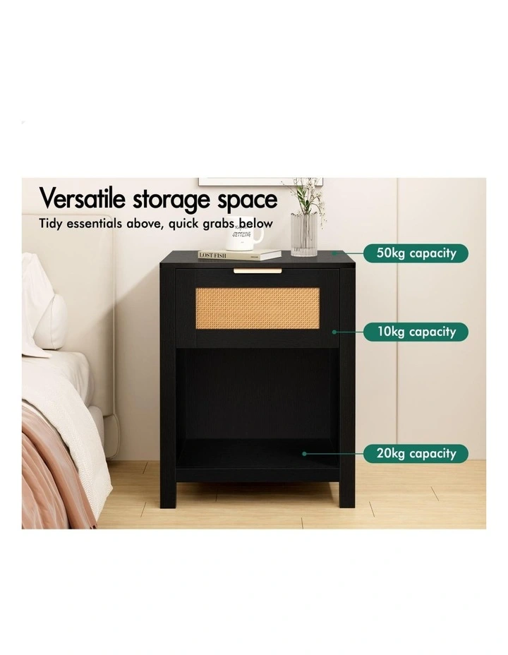 Bedside Table With Storage Shelf in Black image 4