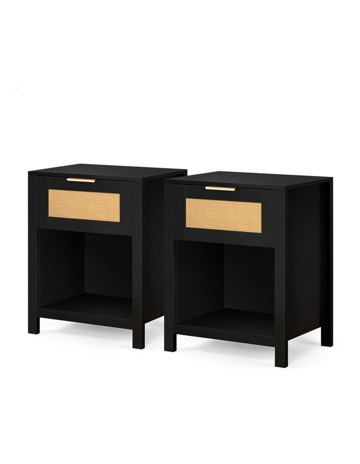 Bedside Table With Storage Shelf 2 Piece in Black image 1