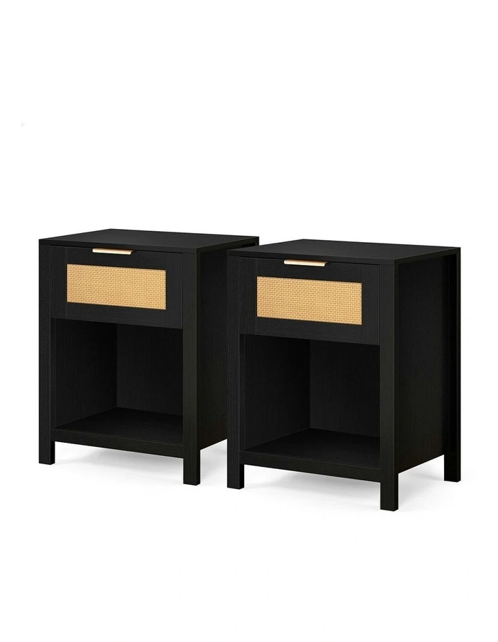 Bedside Table With Storage Shelf 2 Piece in Black image 1