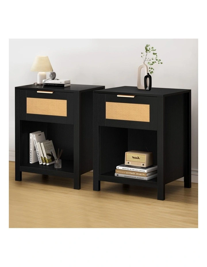 Bedside Table With Storage Shelf 2 Piece in Black image 2