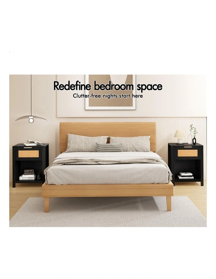 Bedside Table With Storage Shelf 2 Piece in Black image 3