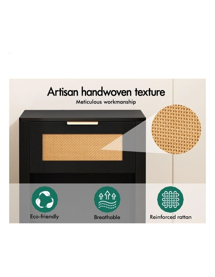 Bedside Table With Storage Shelf 2 Piece in Black image 5