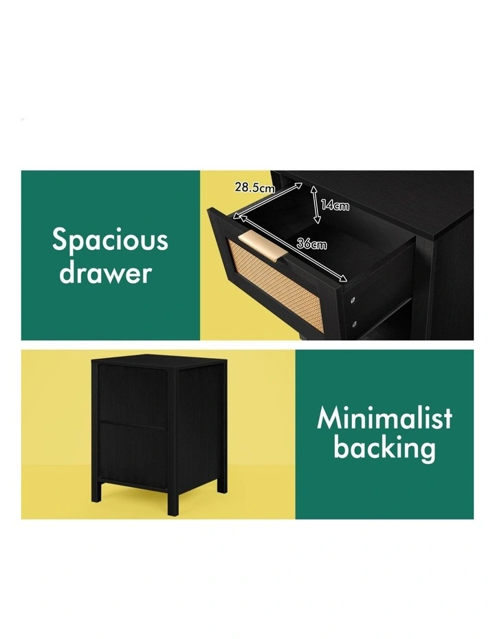 Bedside Table With Storage Shelf 2 Piece in Black image 7