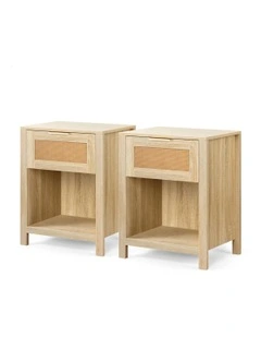 Bedside Table Nightstand Storage Shelf 2 Piece in Wood