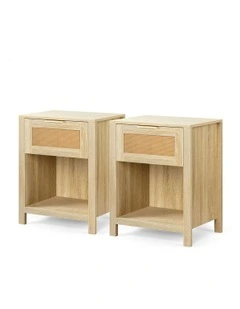 Bedside Table Nightstand Storage Shelf 2 Piece in Wood