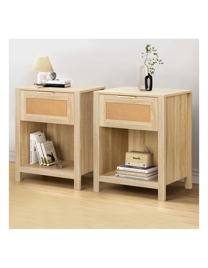 Bedside Table Nightstand Storage Shelf 2 Piece in Wood image 2