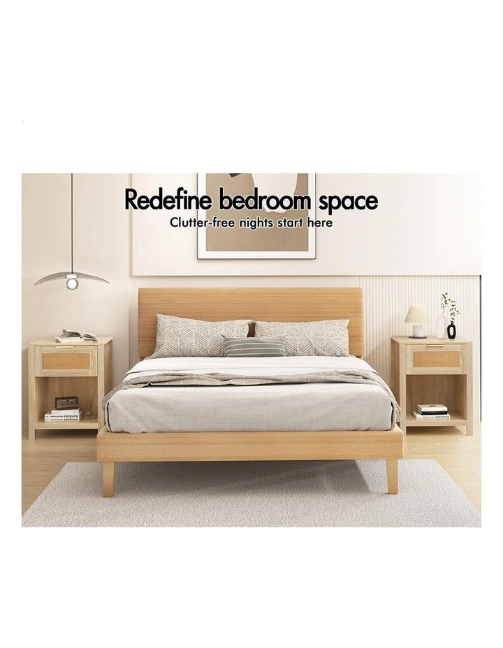 Bedside Table Nightstand Storage Shelf 2 Piece in Wood image 3