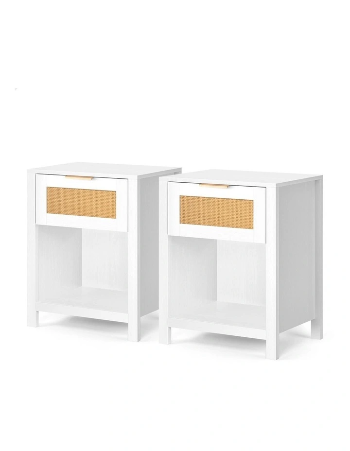 Bedside Table Nightstand Storage Shelf 2 Piece in White image 1