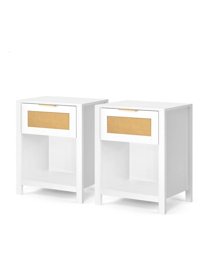 Bedside Table Nightstand Storage Shelf 2 Piece in White image 1