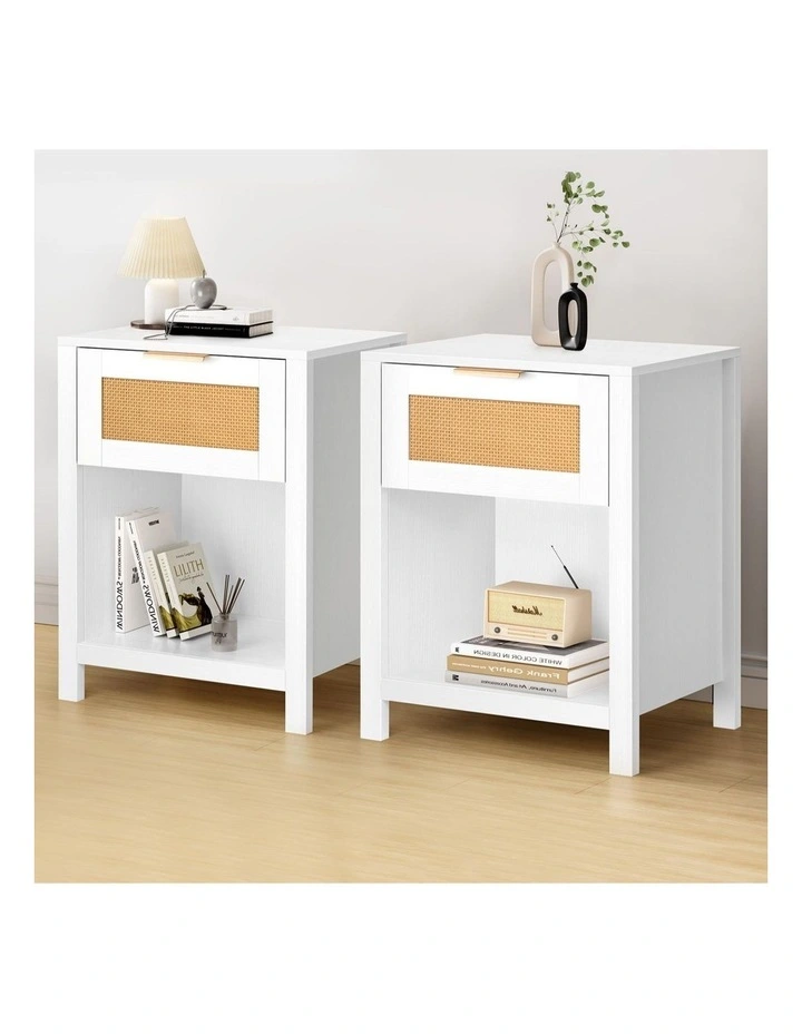 Bedside Table Nightstand Storage Shelf 2 Piece in White image 2