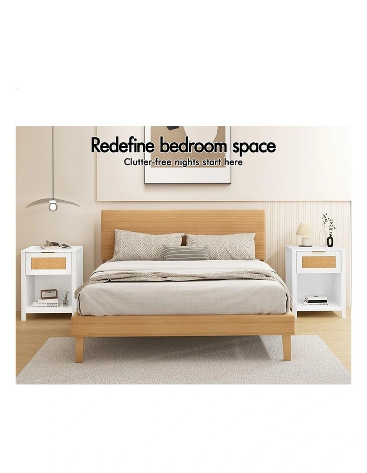 Bedside Table Nightstand Storage Shelf 2 Piece in White image 3