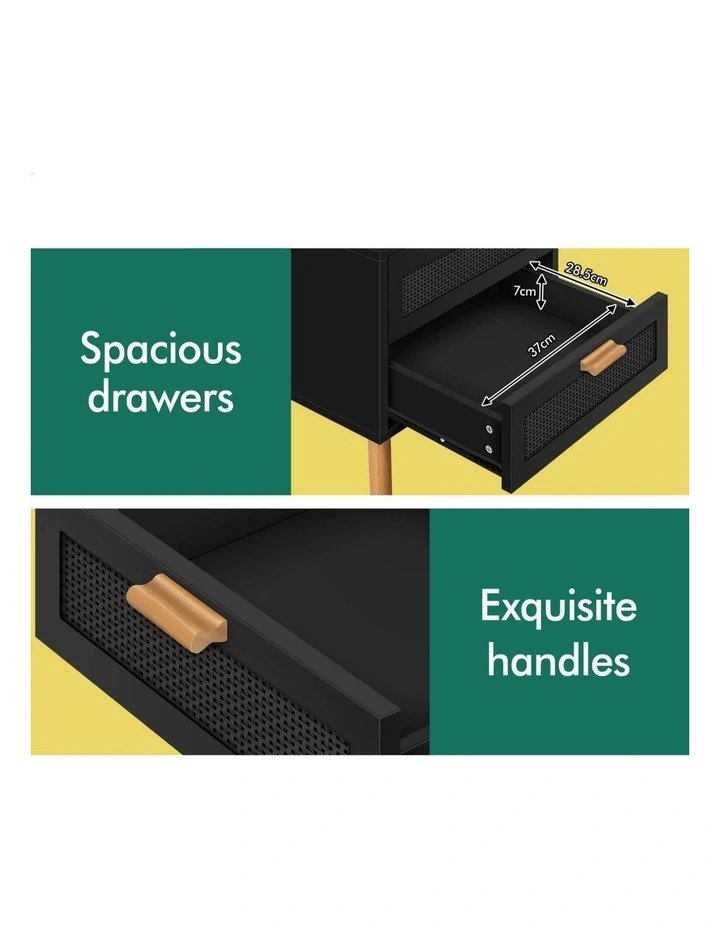 Bedside Table Nightstand Side Cabinet in Black image 6