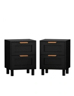 Bedside Table Side Storage Nightstand 2 Drawers Cabinet x2 in Black