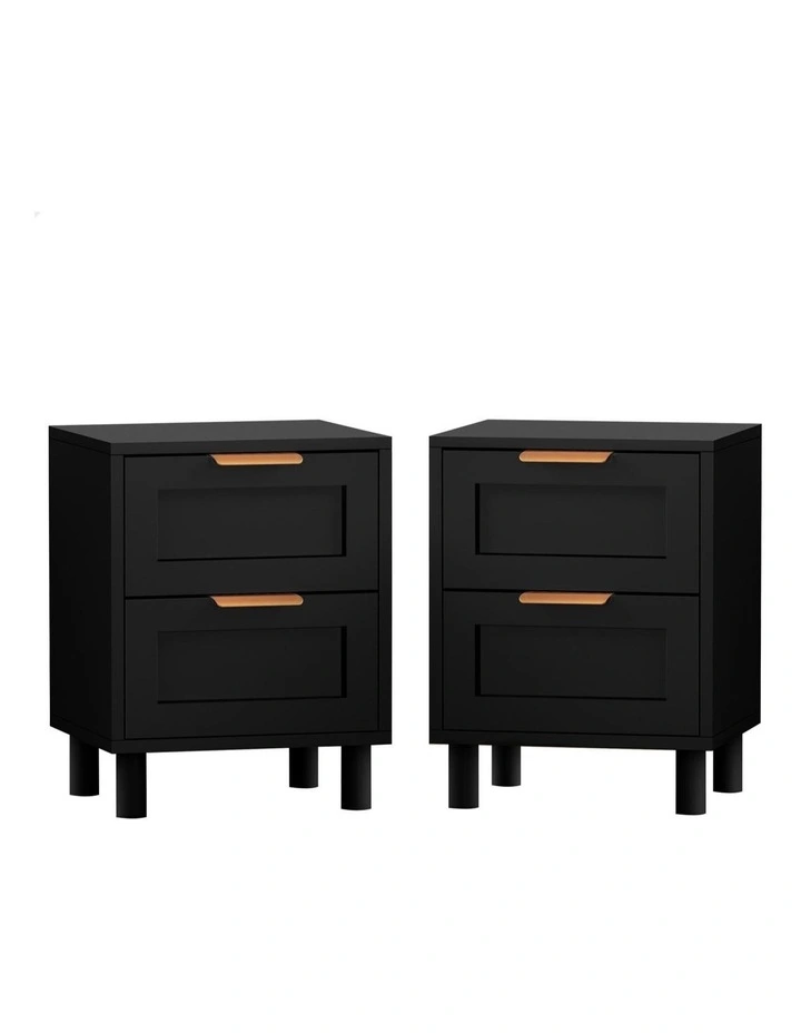 Bedside Table Side Storage Nightstand 2 Drawers Cabinet x2 in Black image 1