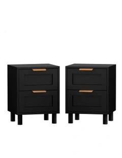 Bedside Table Side Storage Nightstand 2 Drawers Cabinet x2 in Black