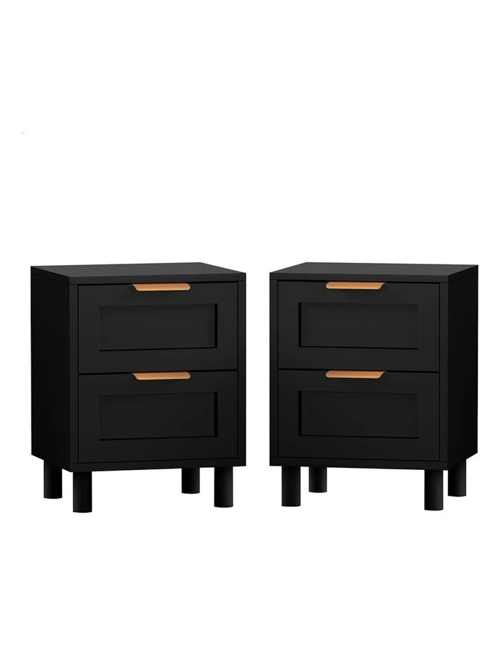 Bedside Table Side Storage Nightstand 2 Drawers Cabinet x2 in Black image 1