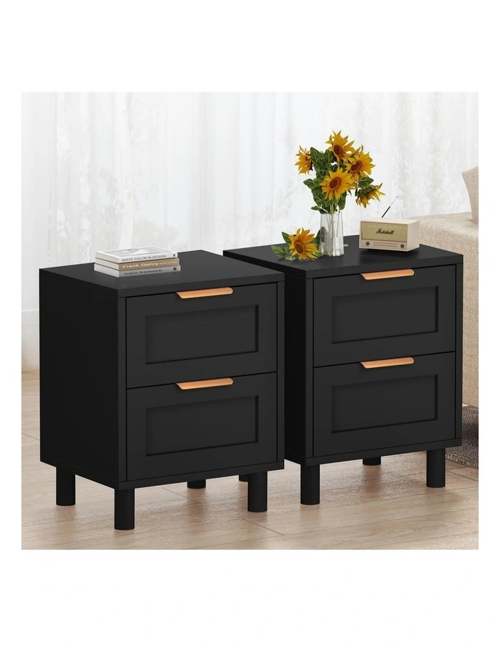 Bedside Table Side Storage Nightstand 2 Drawers Cabinet x2 in Black image 2
