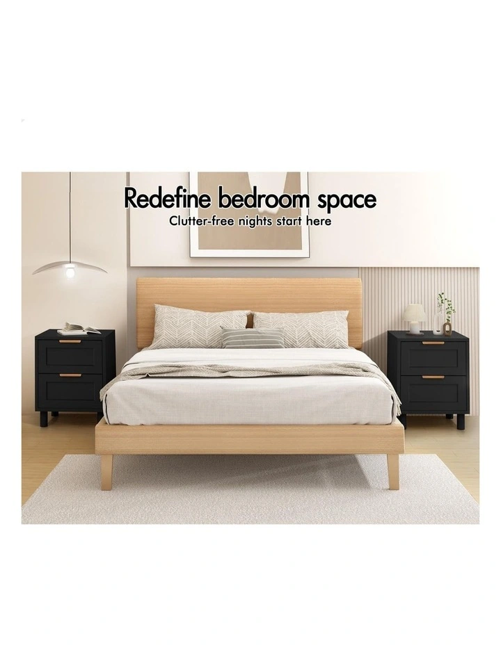 Bedside Table Side Storage Nightstand 2 Drawers Cabinet x2 in Black image 3