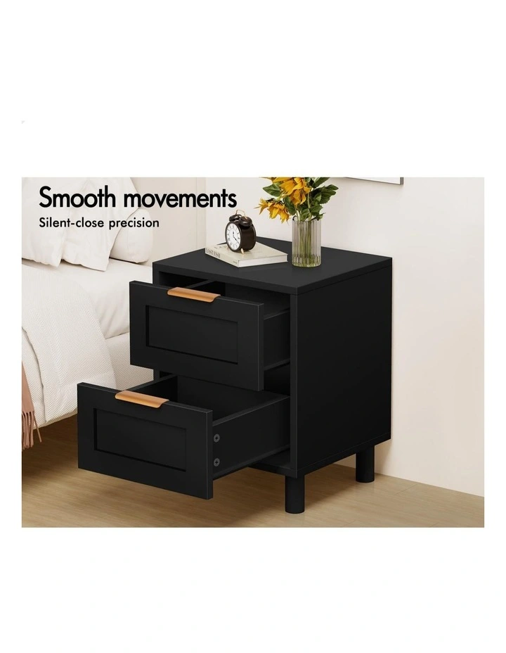 Bedside Table Side Storage Nightstand 2 Drawers Cabinet x2 in Black image 5